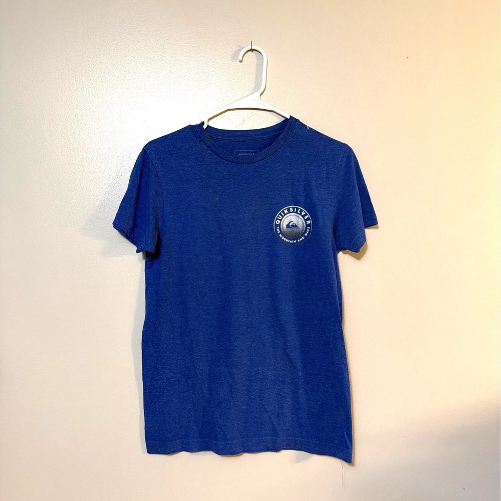 Quiksilver Blue Graphic T-Shirt Small Regular Fit Cotton-Poly Blend